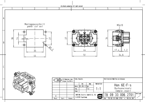 Harting 19300061255 Han 6B socket housing Harting 19300061255 Han 6B socket housing