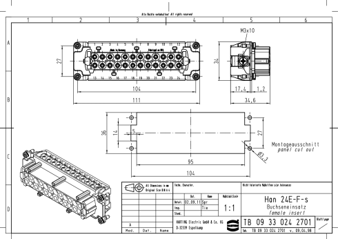 Connecteur Harting HAN-E24F - 24 Prises Femelle, 16A - Pour Équipement Industriel