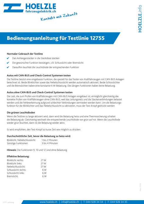 Anhänger-Steckdosen-Tester 13-p. 12V – Hoelzle