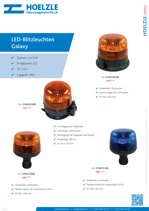 LED-Blitzleuchte Galaxy gelb 12/24 V Magn. rotierendes Lichtmuster