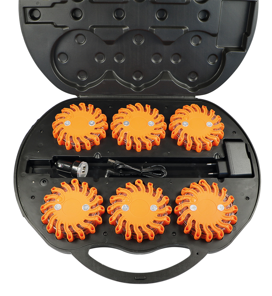 Koffer-Set mit 6 orange LED Warnblitzern – Hoelzle
