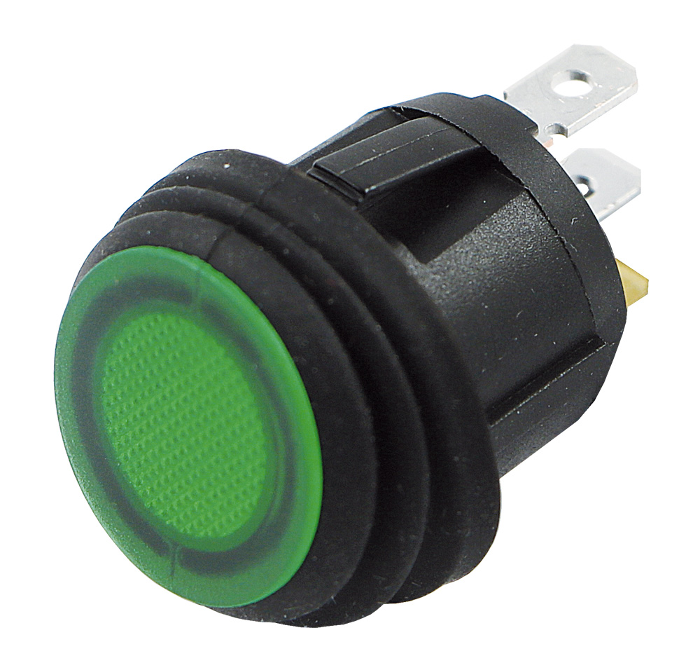 Schalter rund mit LED grün EinAus 12/24V Hoelzle